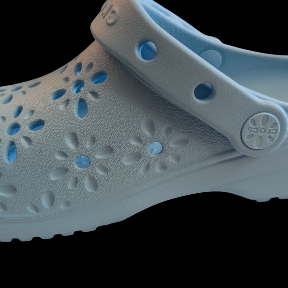 Light Blue Crocs with Floral Cutouts